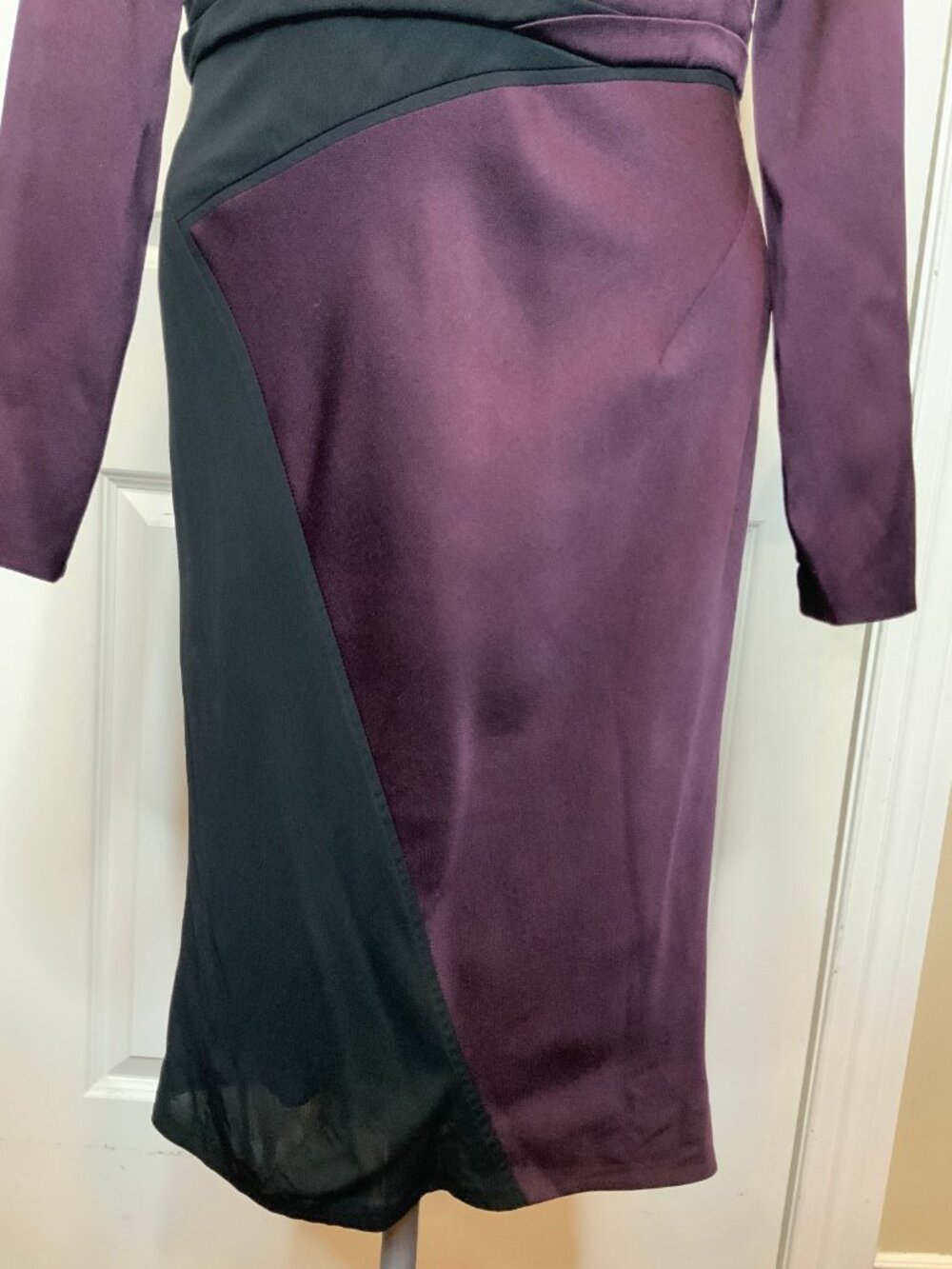 Zac Posen Purple Black Layered Shirring Silk Pencil Dress NWT, Size 4 - Picture 3 of 8